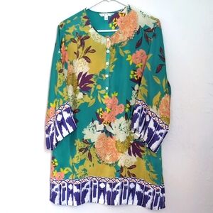Cabi 100% Silk Bold Bright Floral Print Tunic Top Women's Size Medium